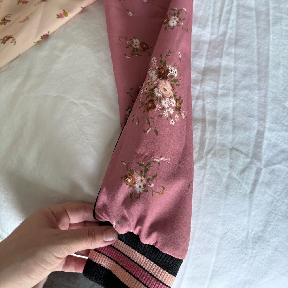 COACH Floral Baseball Bomber Jacket Womens M Romantic Rose Pink Coquette Girl - Picture 9 of 12